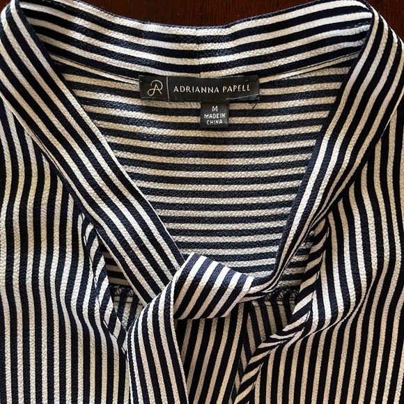 Adrianna Papell navy blue white bow tie blouse - Picture 3 of 8